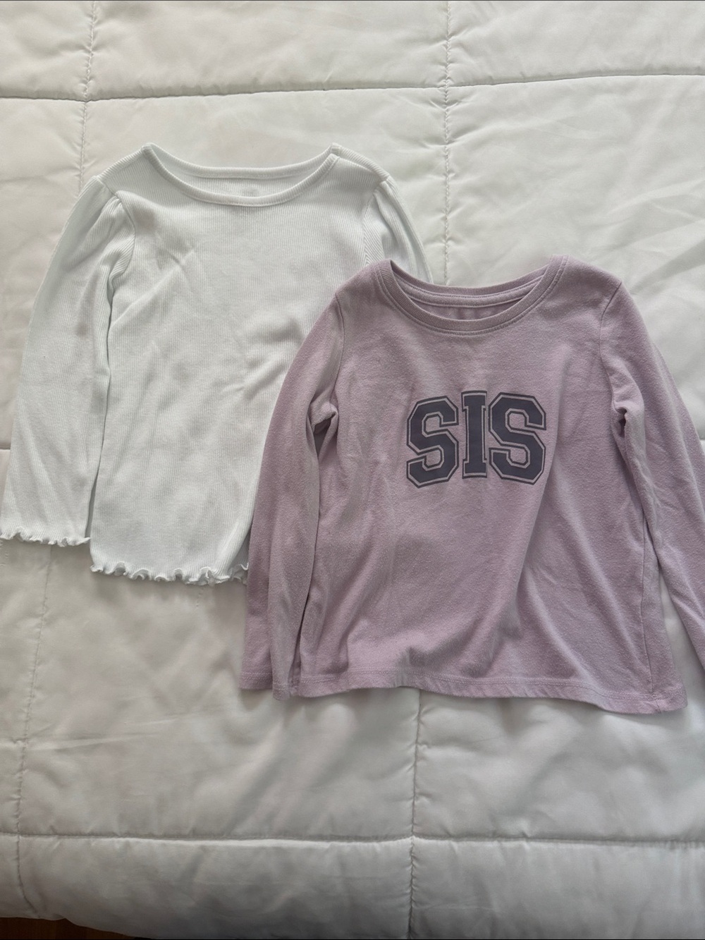 jumping beans Lavender 'SIS' Graphic Long-Sleeve Top with White Ruffle-Hem Tee